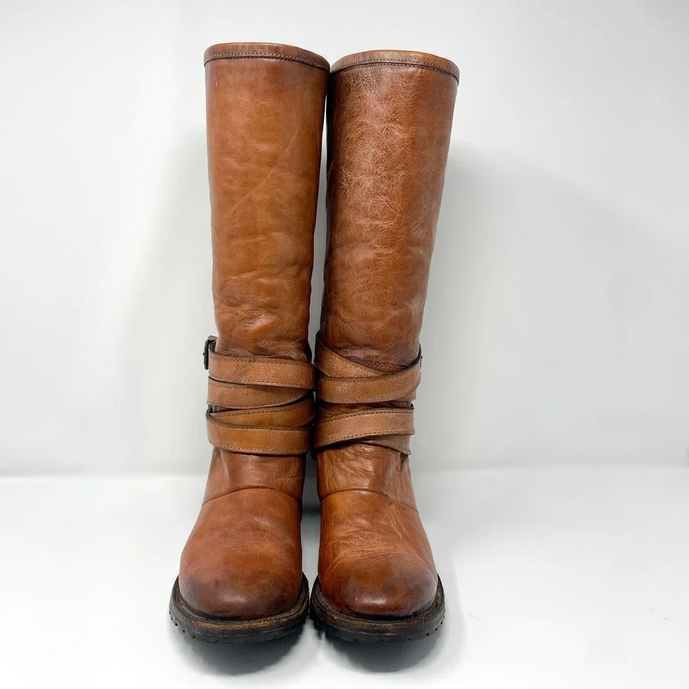 Freebird Steven Dillon Boots Womens 9 Brown Leather Tall Shearling Harness Strap